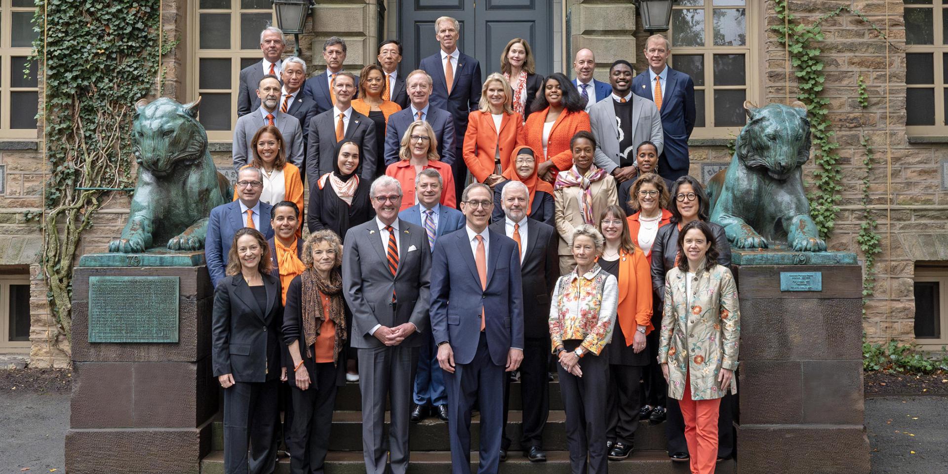 The 2024-25 Princeton University Board of Trustees, gathered for a formal portrait on the steps of Nassau Hall