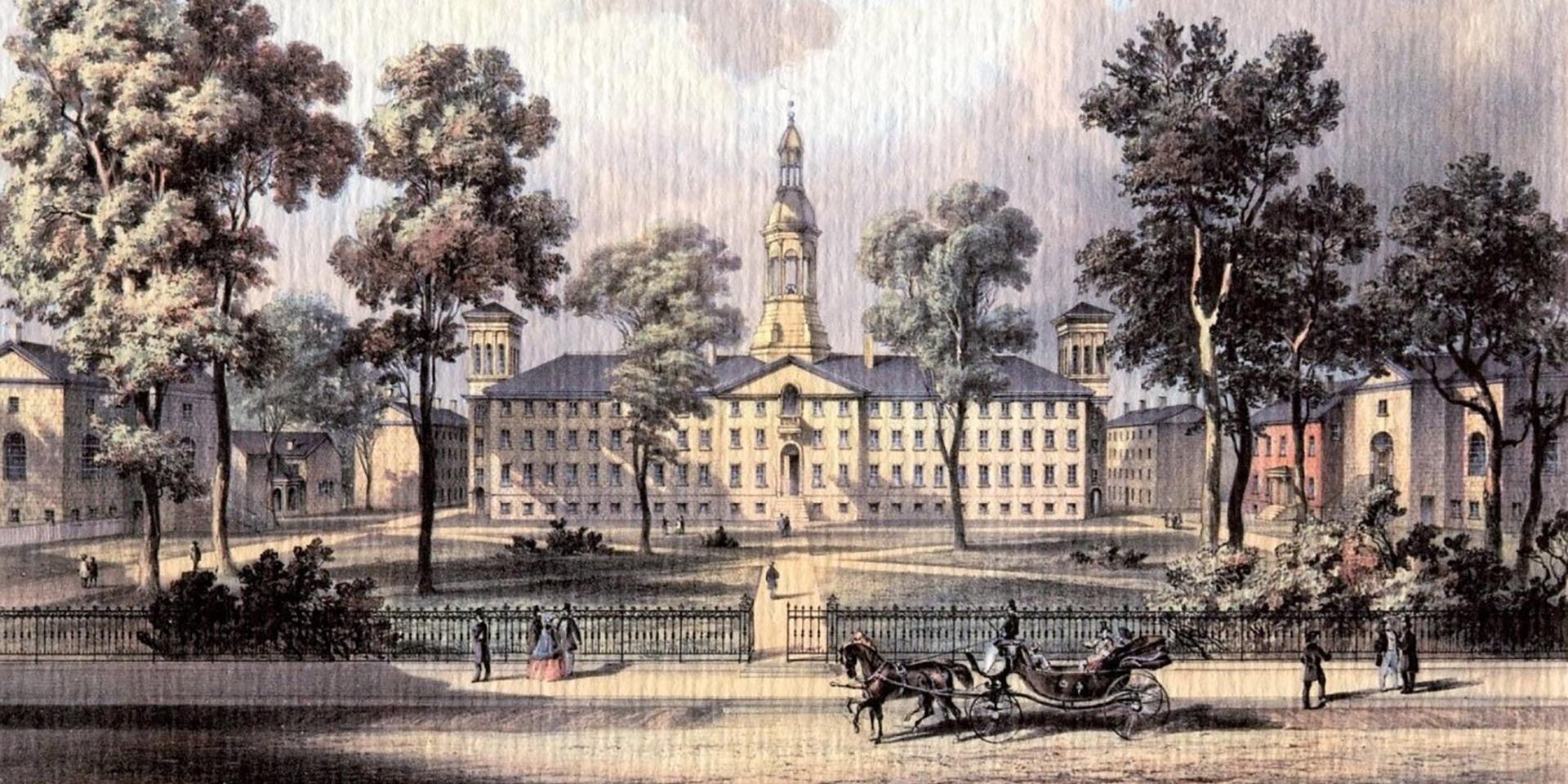 An 1860 lithograph of Nassau Hall.