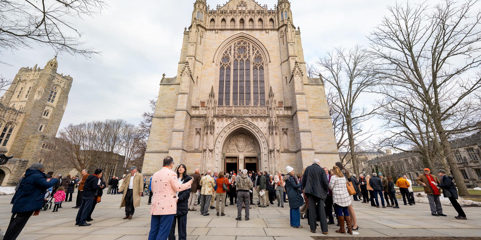 Alumni Day 2026: attendees standing outside of the chapel