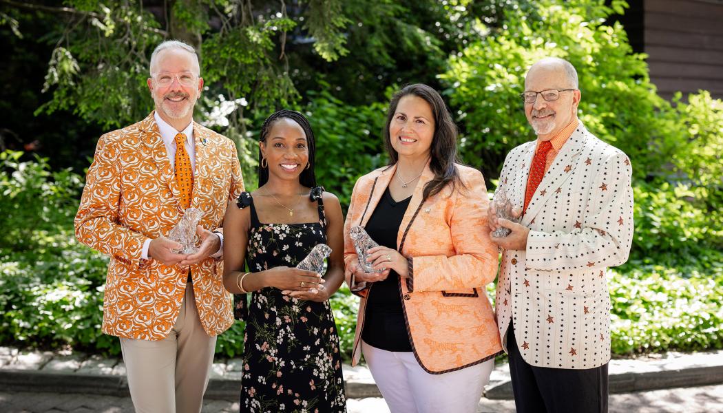 Robert Gleason ’87, Erica McGibbon ’07, Beverly Randez ’94 and Frederick Strobel ’74 P08 P11 posing with the Service to Princeton awards