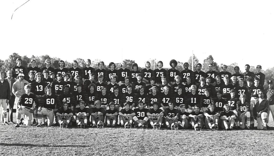 Black and white team photo of the 1972 Princeton freshman football team