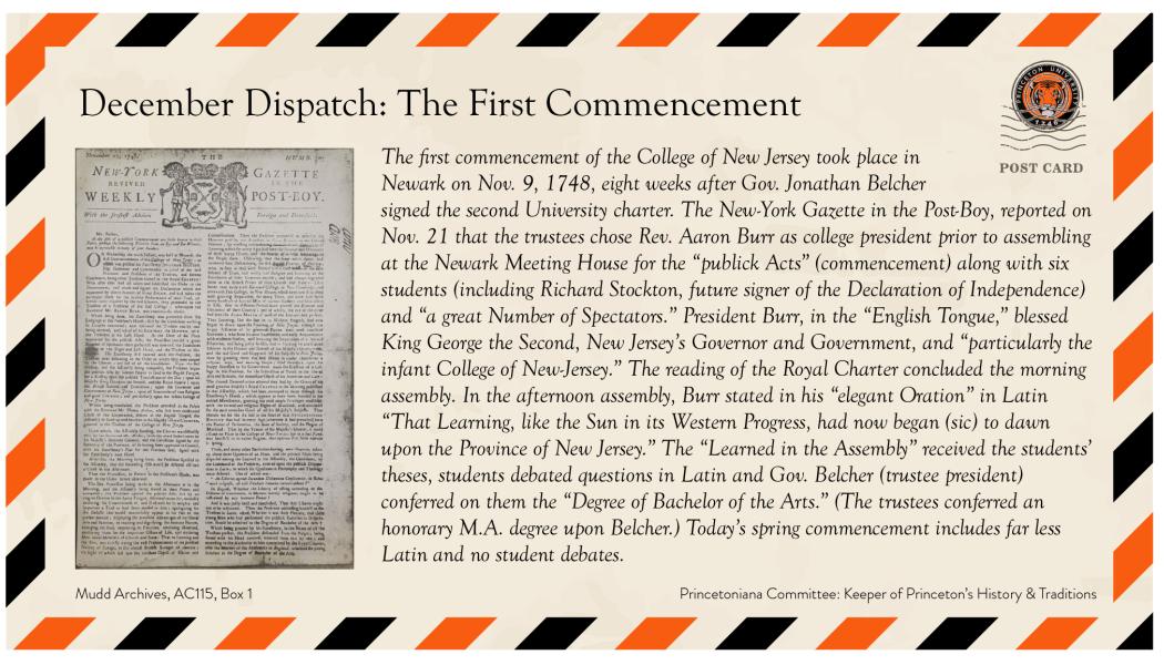 December postcard about the first Princeton commencement
