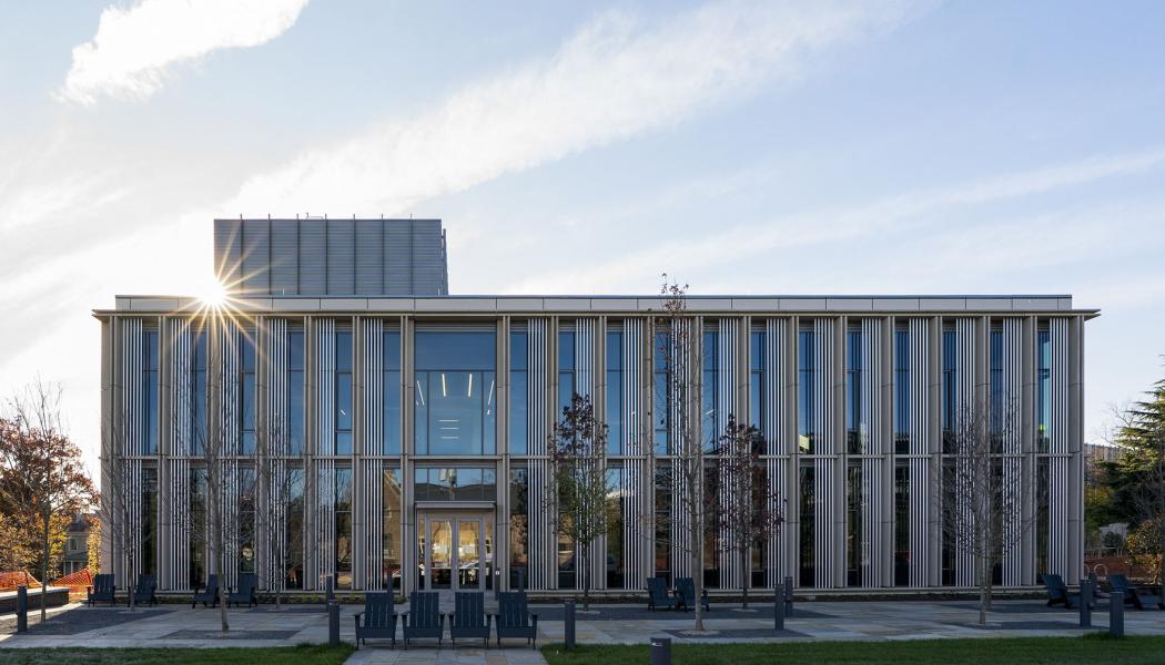 A straight-on shot of the exterior of Sarofim Pavilion