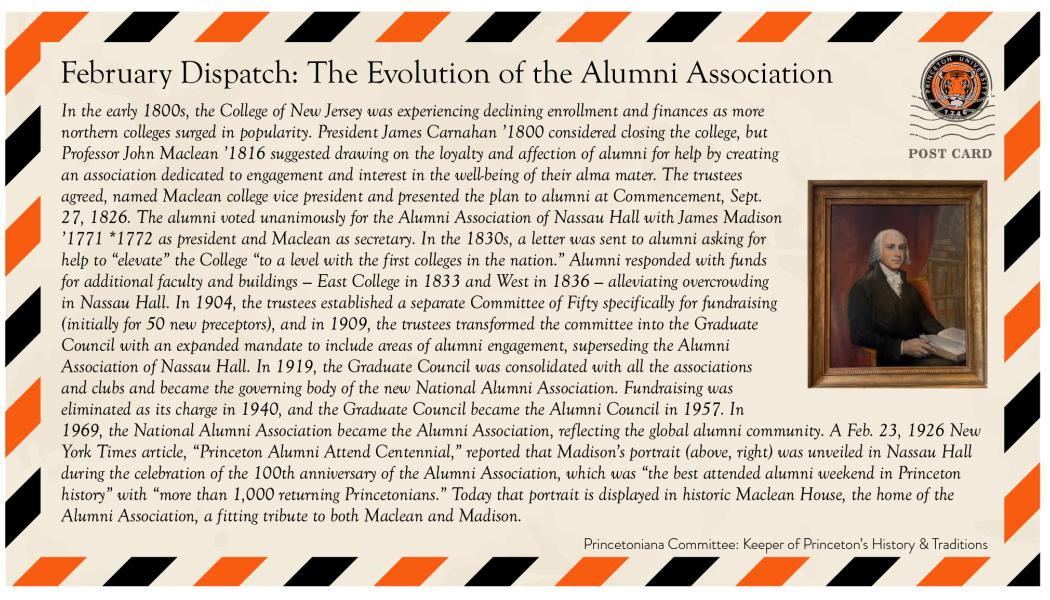 February 2026 postcard on the evolution of the alumni association 