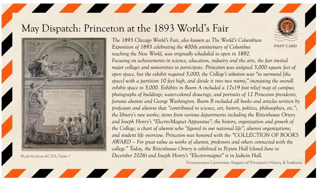 May's postcard on "Princeton at the 1893 World Fair"
