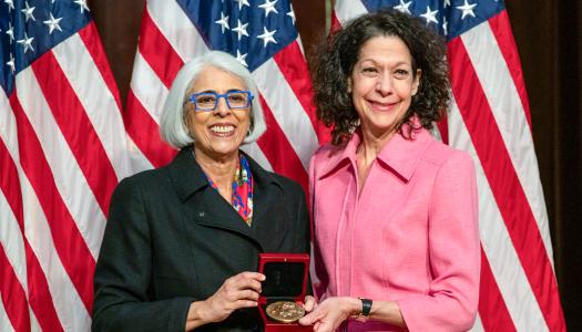 Arati Prabhakar and Bonnie Bassler hold the National Medal of Science