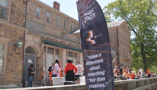 The Princeton Prize in Race Relations banner on the patio of Morrison Hall