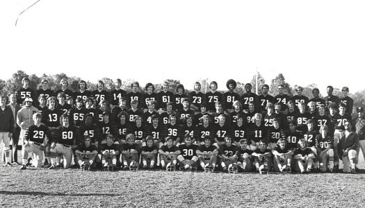Black and white team photo of the 1972 Princeton freshman football team