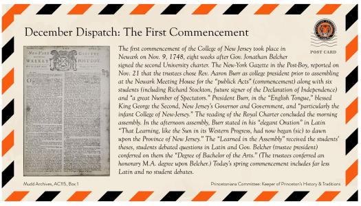 December postcard about the first Princeton commencement