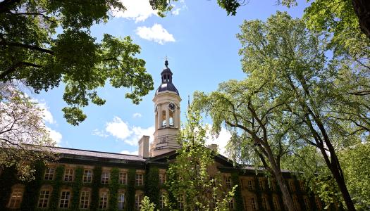 Nassau Hall, with the cuppola framed by blue sky
