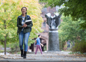 Karis Cha walking on campus