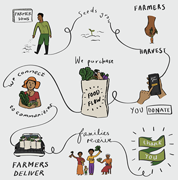graphic of how Food Flow gets produce from farmers to those in need