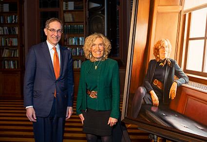 President Eisgruber and Elaine Fuchs together at the unveiling of Fuchs' portrait