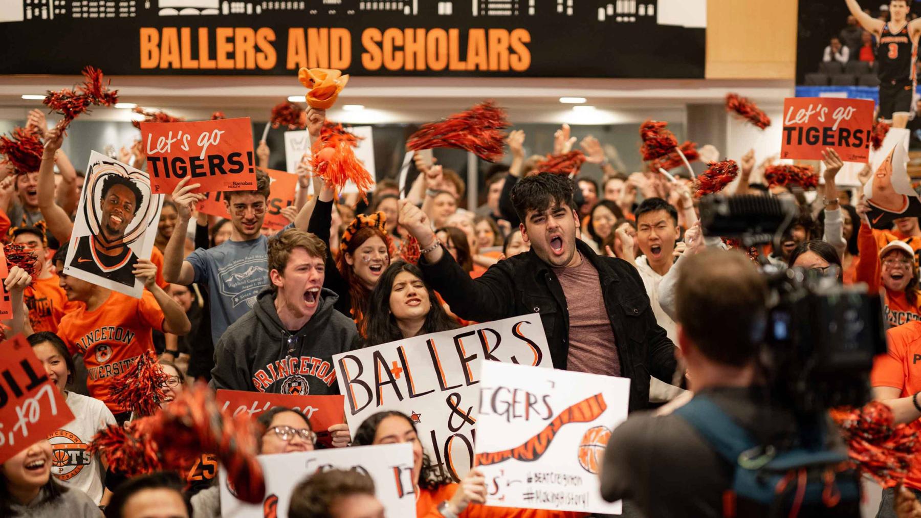 Princeton erupts in cheers during the student watch party of the Tigers NCAA Sweet 16 game against Creighton