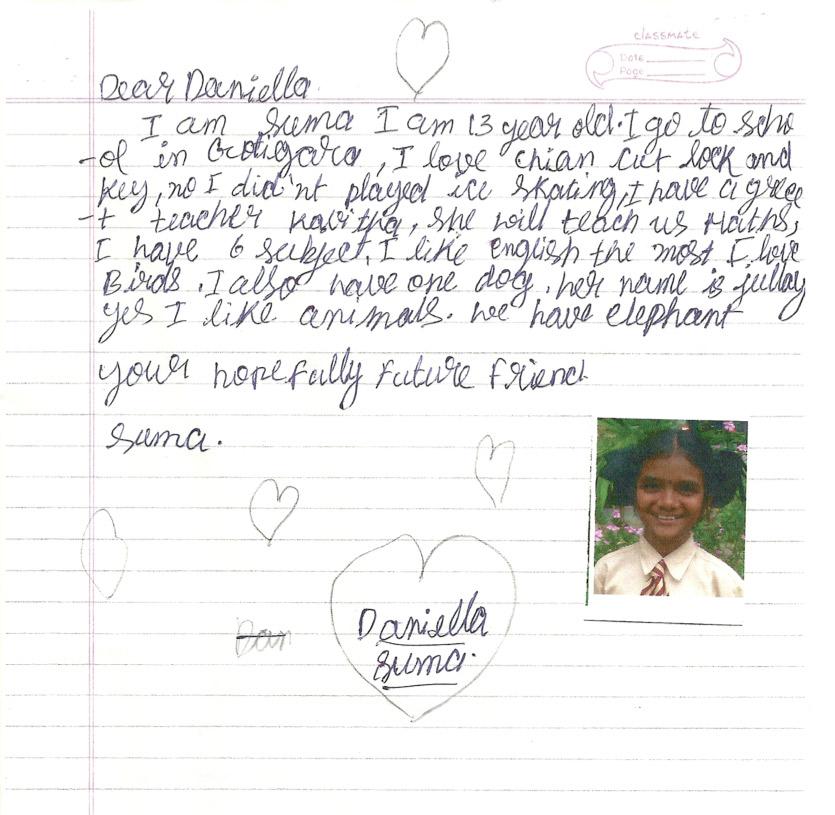 A handwritten penpal letter from Duma from India