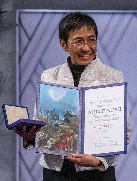 Maria Ressa, accepting her Nobel Prize in Oslo.