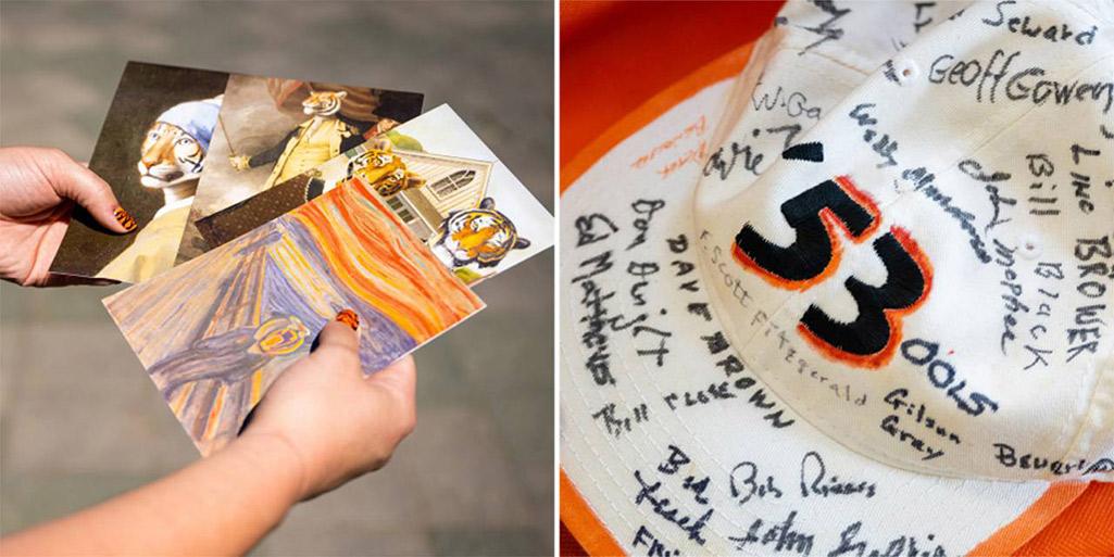 A handful of postcards in the spirit of Reunions (left) and a Class of ’53 hat (right) repping the 70th Reunions class. 