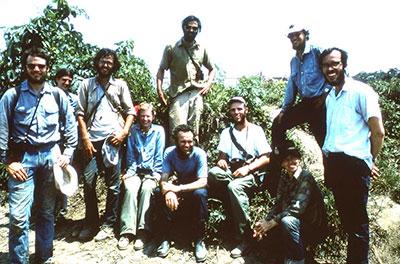 John Fitzpatrick, John Terborgh and group of researchers pose in Peru