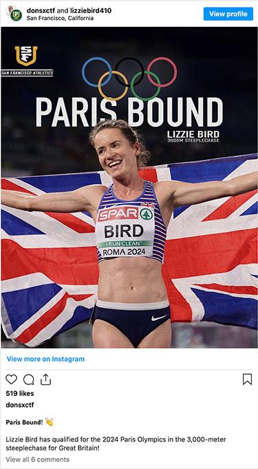 Instagram post of Lizzie Bird, wrapped in the Union Jack flag