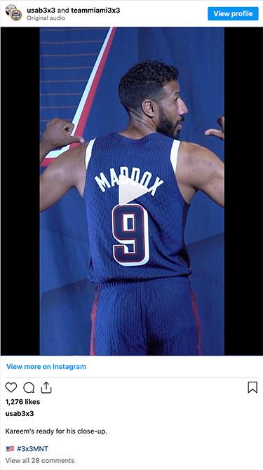 Kareem Maddox instagram post showing video of him in his Team USA uniform