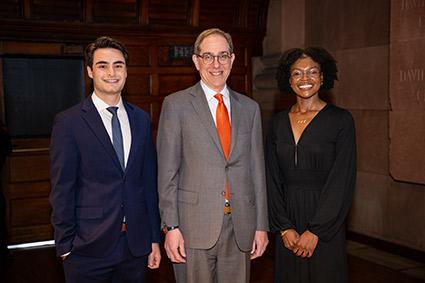 President Christopher Eisgruber with the Pyne Prize winners for 2025.