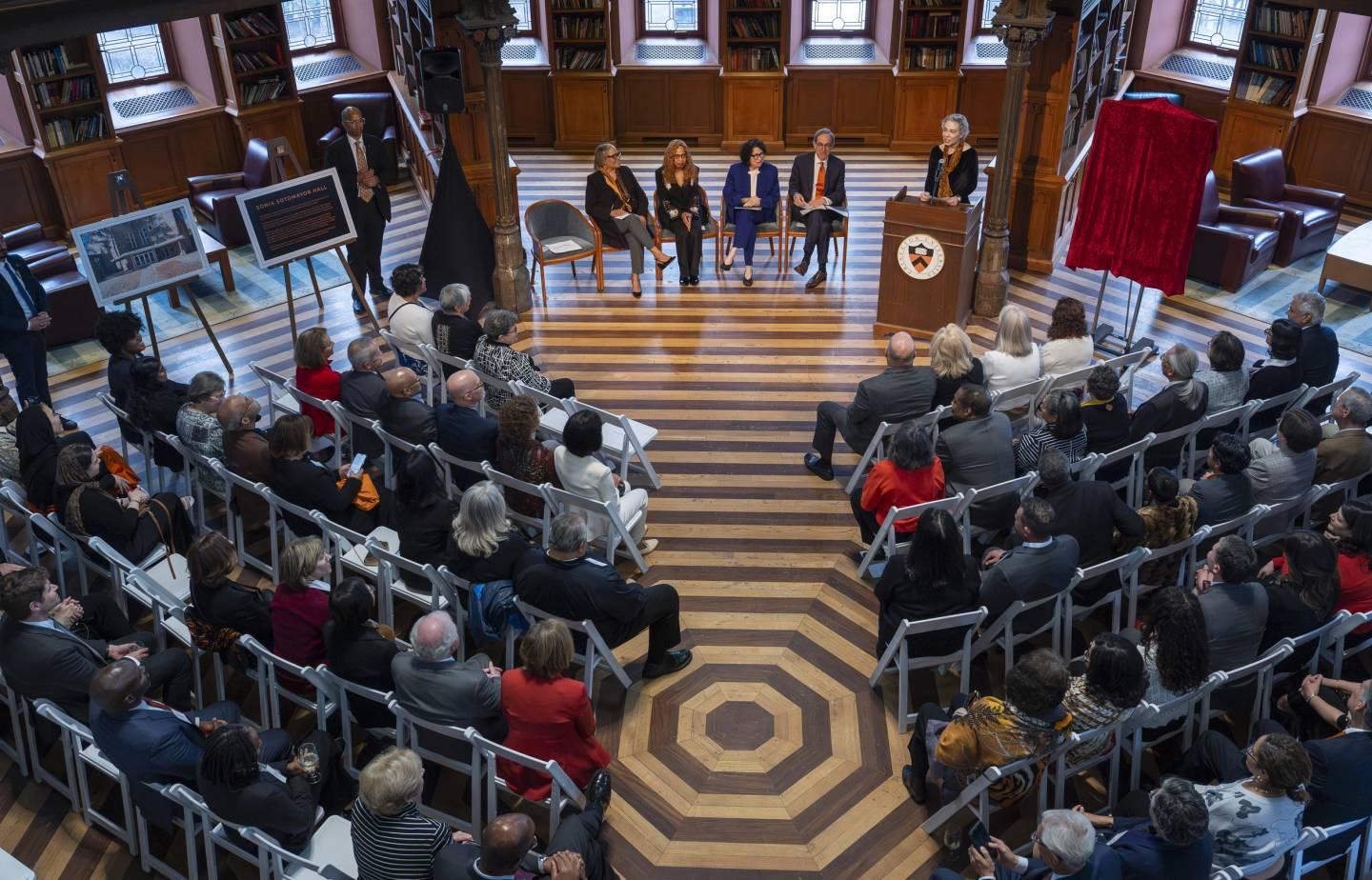 Guests at the Chancellor Green ceremony for Sotomayor Hall.