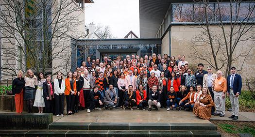 A group photo of the ACEC leadership on the steps of a campus building.