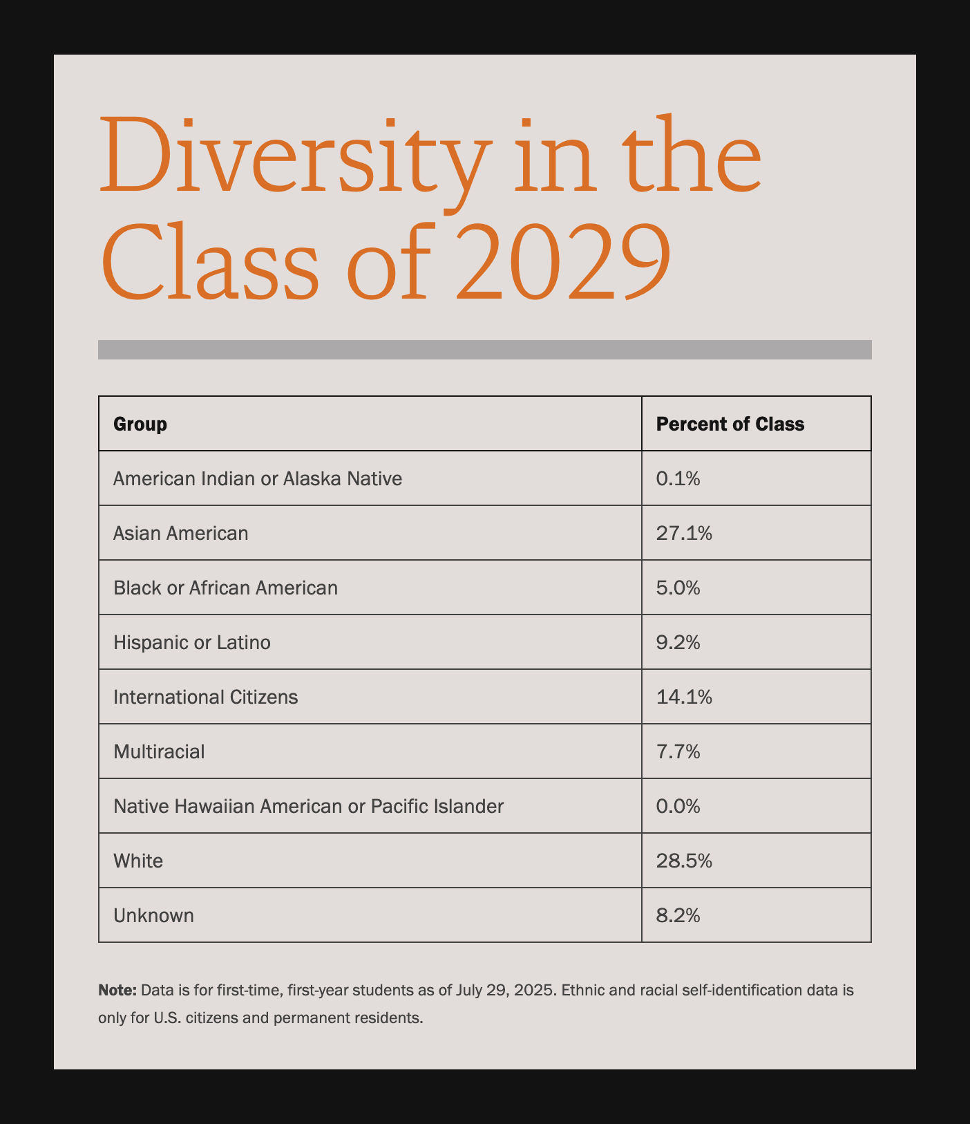Chart showing the diversity of the class of 2029