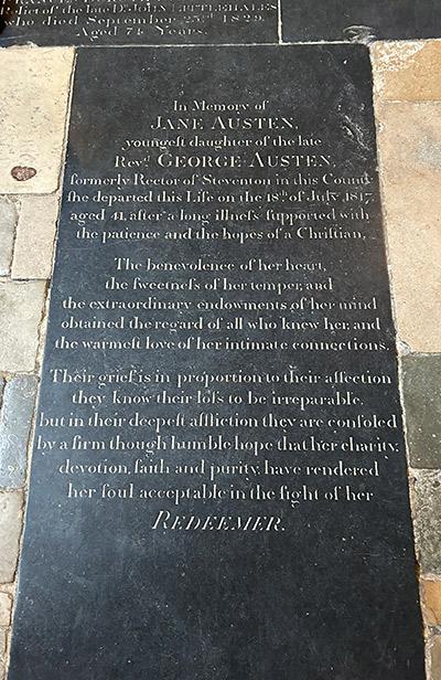 The tomb of Jane Austin in Winchester Cathedral